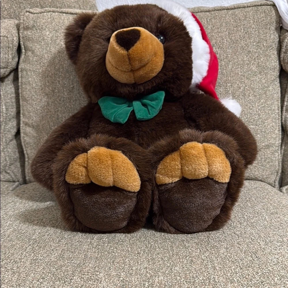 JC Penney Christmas Brown Teddy Bear Plush 24" Santa Hat Soft Stuffed Toy Gift - Picture 4 of 12